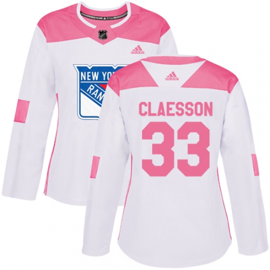 Women's Adidas New York Rangers #33 Fredrik Claesson Authentic White Pink Fashion NHL Jersey - Ujersey