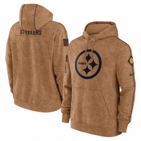 Men's Pittsburgh Steelers Nike Brown 2023 Salute To Service Club Pullover Hoodie - Ujersey