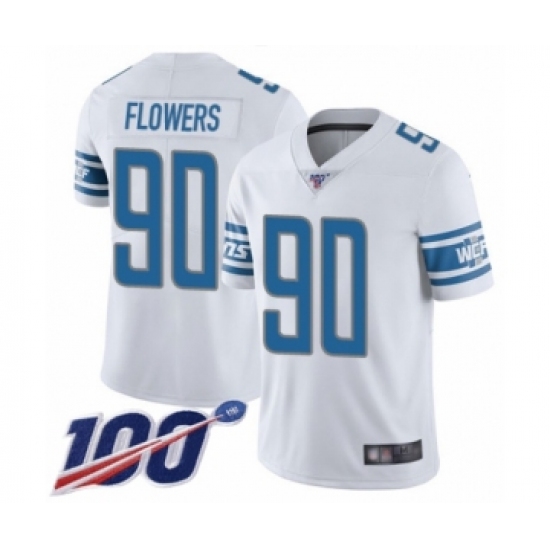 Men's Detroit Lions #90 Trey Flowers White Vapor Untouchable Limited Player 100th Season Football Jersey - Ujersey