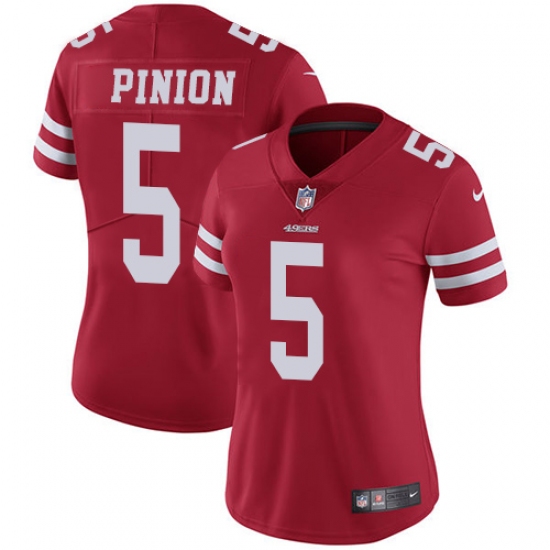 Women's Nike San Francisco 49ers #5 Bradley Pinion Elite Red Team Color NFL Jersey - Ujersey