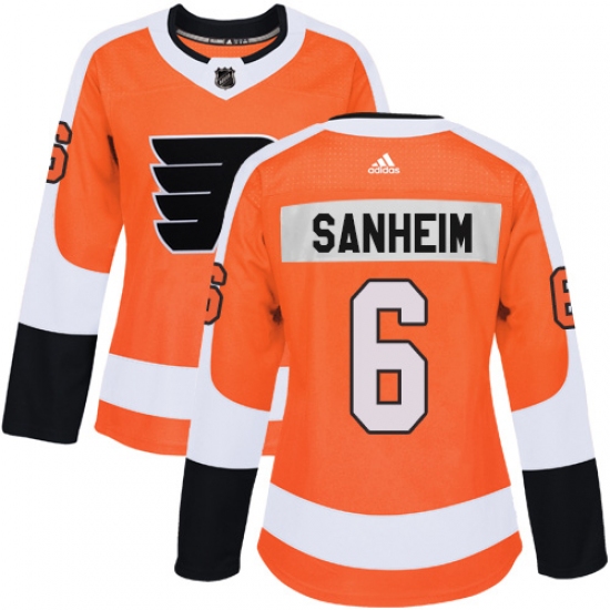 Women's Adidas Philadelphia Flyers #6 Travis Sanheim Premier Orange Home NHL Jersey - Ujersey