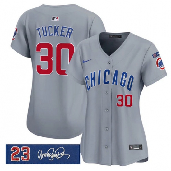 Women's Chicago Cubs #30 Kyle Tucker Gray 'Ryne Sandberg Tribute' Vapor Limited V3 Stitched Baseball Jersey(Run Small) - Ujersey