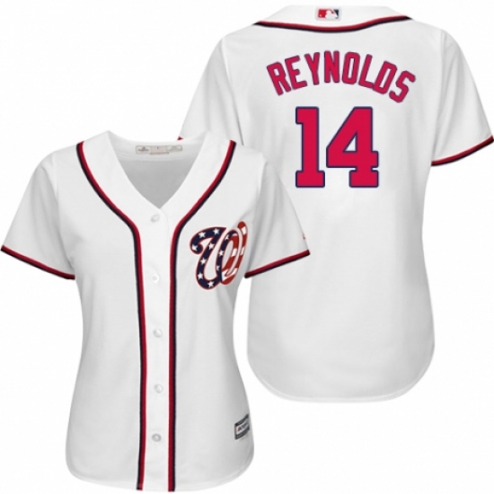 Women's Majestic Washington Nationals #14 Mark Reynolds Authentic White Home Cool Base MLB Jersey - Ujersey