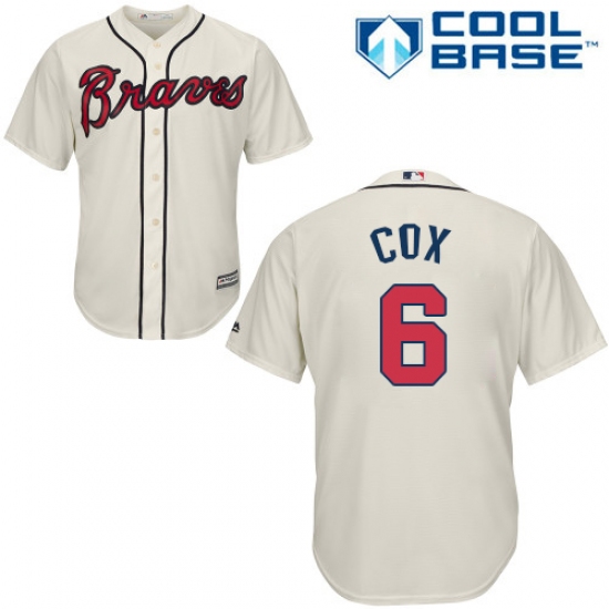 Youth Majestic Atlanta Braves #6 Bobby Cox Authentic Cream Alternate 2 Cool Base MLB Jersey - Ujersey