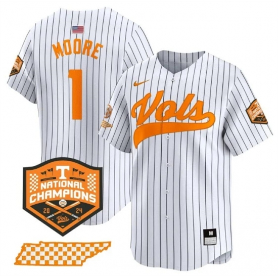 Men's Tennessee Volunteers #1 Christian Moore White Pinstripe 2024 Champions Vapor Limited Stitched Jersey - Ujersey