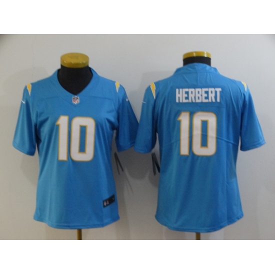 Women's Los Angeles Chargers #10 Justin Herbert Powder Blue 2020 NFL Draft Vapor Limited Jersey - Ujersey