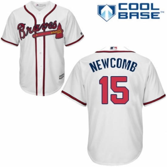 Men's Majestic Atlanta Braves #15 Sean Newcomb Replica White Home Cool Base MLB Jersey - Ujersey