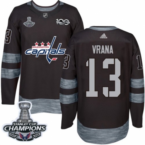 Men's Adidas Washington Capitals #13 Jakub Vrana Authentic Black 1917-2017 100th Anniversary 2018 Stanley Cup Final Champions NHL Jersey - Ujersey