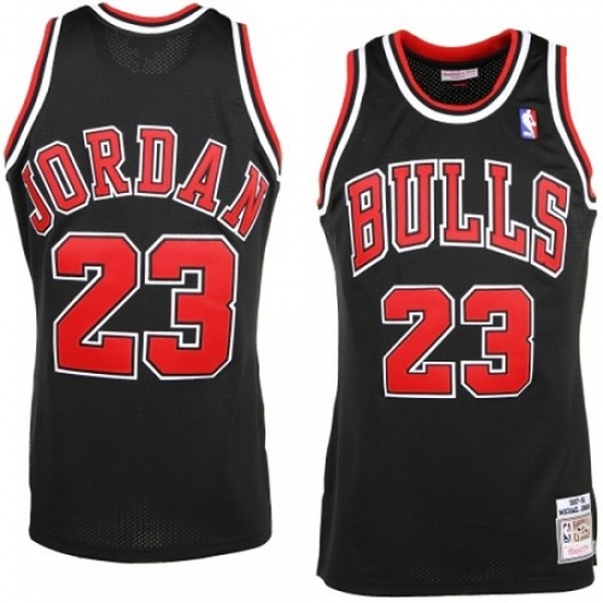 Men's Mitchell and Ness Chicago Bulls #23 Michael Jordan Authentic Black Throwback NBA Jersey - Ujersey