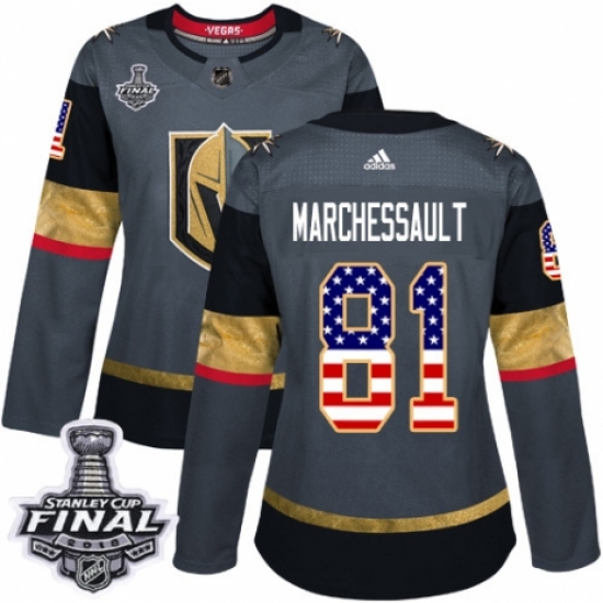 Women's Adidas Vegas Golden Knights #81 Jonathan Marchessault Authentic Gray USA Flag Fashion 2018 Stanley Cup Final NHL Jersey - Ujersey
