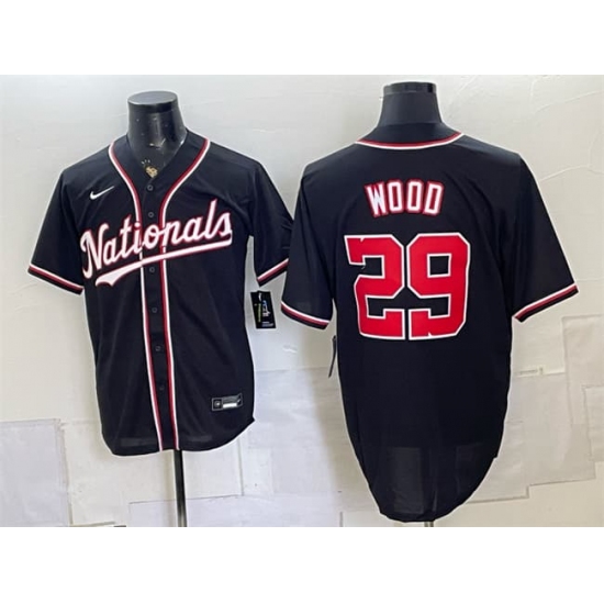 Men's Washington Nationals #29 James Wood 2026 Fashion Replica Black Out Stitched Baseball Jersey