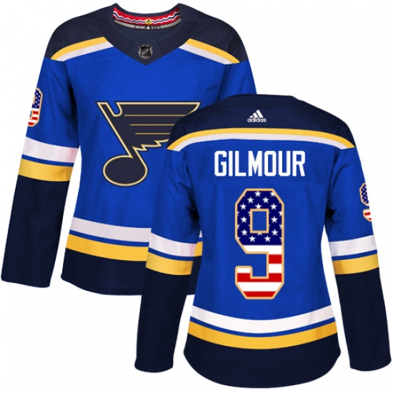 Women's Adidas St. Louis Blues #9 Doug Gilmour Authentic Blue USA Flag Fashion NHL Jersey - Ujersey