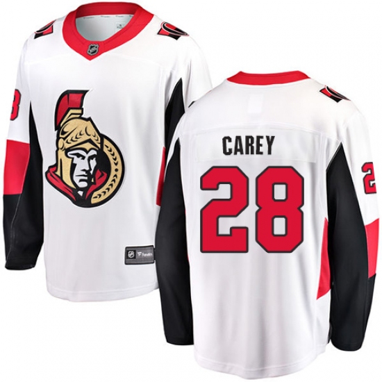 Men's Ottawa Senators #28 Paul Carey Fanatics Branded White Away Breakaway NHL Jersey - Ujersey