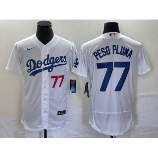 Men's Los Angeles Dodgers #77 Peso Pluma Number White Stitched Flex Base Nike Jersey - Ujersey