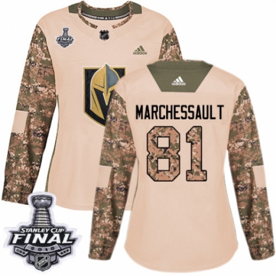Women's Adidas Vegas Golden Knights #81 Jonathan Marchessault Authentic Camo Veterans Day Practice 2018 Stanley Cup Final NHL Jersey - Ujersey