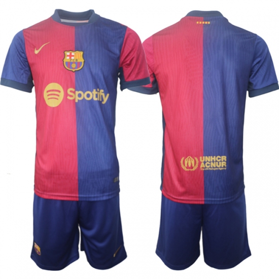 Men's Barcelona Custom Blue Red 2024-25 Home Soccer Jersey Suit - Ujersey
