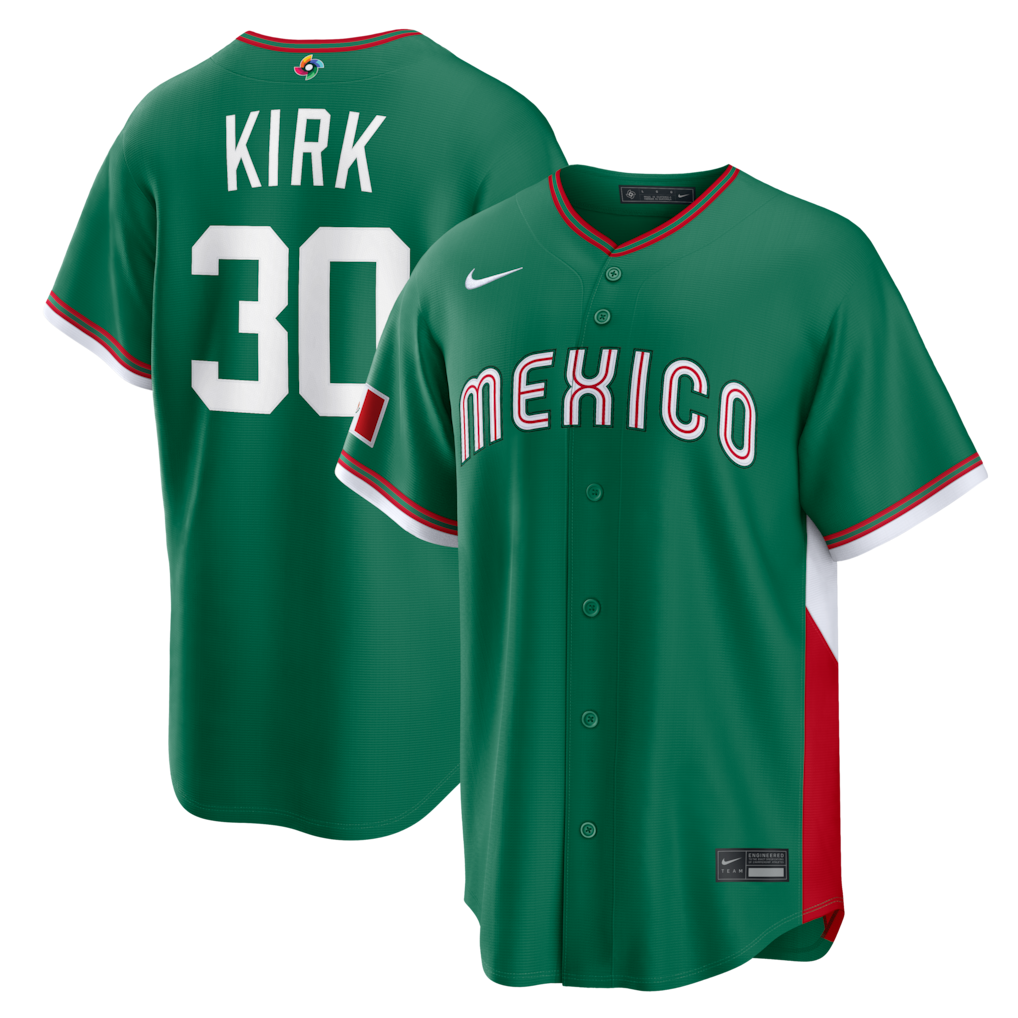 Men's Mexico Baseball Alejandro Kirk Nike Green 2026 World Baseball Classic Road Stadium Jersey - Vujersey Los Angeles Rams