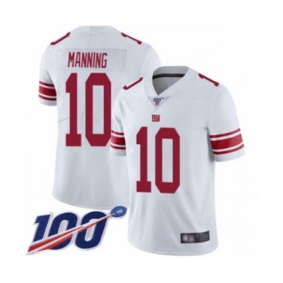 Men's New York Giants #10 Eli Manning White Vapor Untouchable Limited Player 100th Season Football Jersey - Ujersey