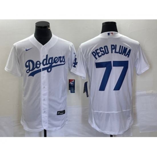 Men's Los Angeles Dodgers #77 Peso Pluma White Stitched Flex Base Nike Jersey - Ujersey