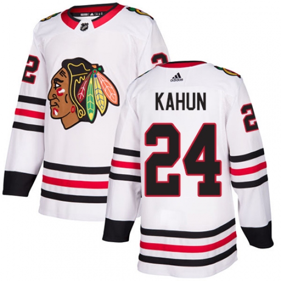 Men's Adidas Chicago Blackhawks #24 Dominik Kahun White Road Authentic Stitched NHL Jersey - Ujersey