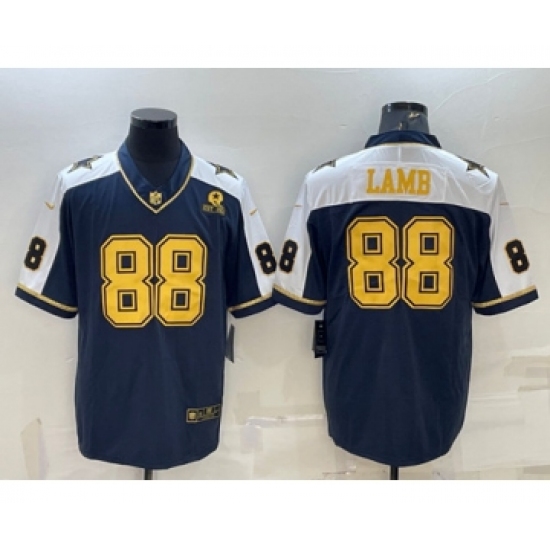 Men's Dallas Cowboys #88 CeeDee Lamb Navy Gold Edition With 1960 Patch Limited Stitched Football Jersey - Ujersey