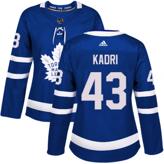 Women's Adidas Toronto Maple Leafs #43 Nazem Kadri Authentic Royal Blue Home NHL Jersey - Ujersey