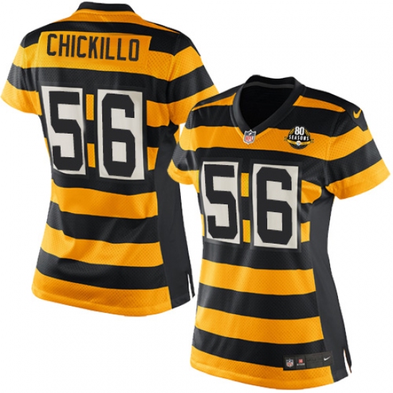 Women's Nike Pittsburgh Steelers #56 Anthony Chickillo Elite Yellow/Black Alternate 80TH Anniversary Throwback NFL Jersey - Ujersey