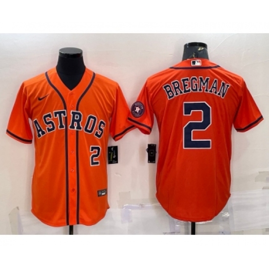 Men's Houston Astros #2 Alex Bregman Number Orange With Patch Stitched MLB Cool Base Nike Jersey - Ujersey