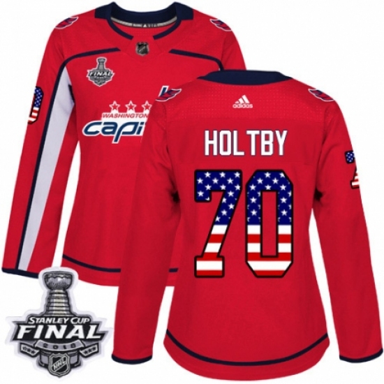 Women's Adidas Washington Capitals #70 Braden Holtby Authentic Red USA Flag Fashion 2018 Stanley Cup Final NHL Jersey - Ujersey