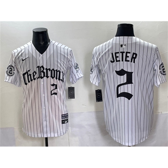 Men's New York Yankees #2 Derek Jeter White Pinstripe 'Gothic Legacy Edition' Vapor Premier Limited Stitched Baseball Jersey - Ujersey