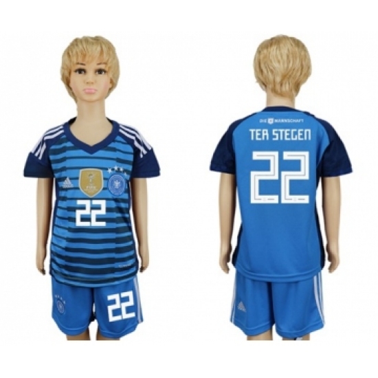 Germany #22 Ter Stegen Blue Kid Soccer Country Jersey