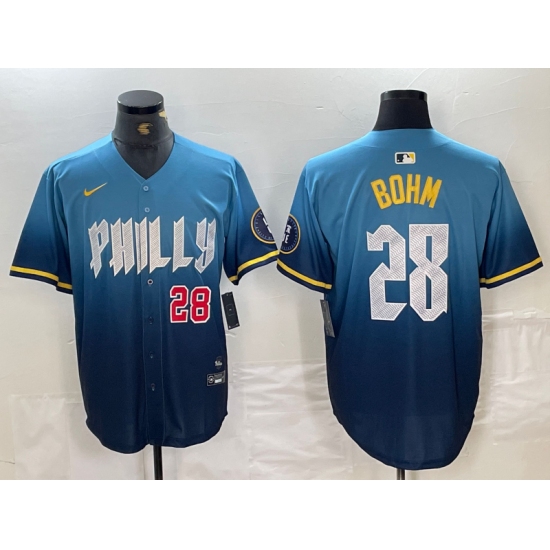 Men's Philadelphia Phillies #28 Alec Bohm Blue 2024 City Player Number Cool Base Stitched Jerseys - Ujersey