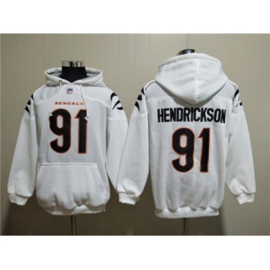 Men's Cincinnati Bengals #91 Trey Hendrickson White Pullover Hoodie - Ujersey
