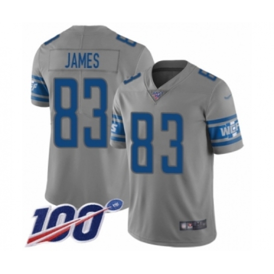 Men's Detroit Lions #83 Jesse James Limited Gray Inverted Legend 100th Season Football Jersey - Ujersey
