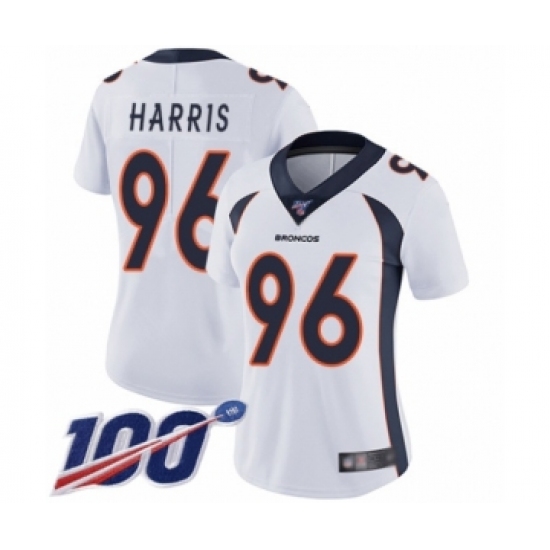 Women's Denver Broncos #96 Shelby Harris White Vapor Untouchable Limited Player 100th Season Football Jersey - Ujersey
