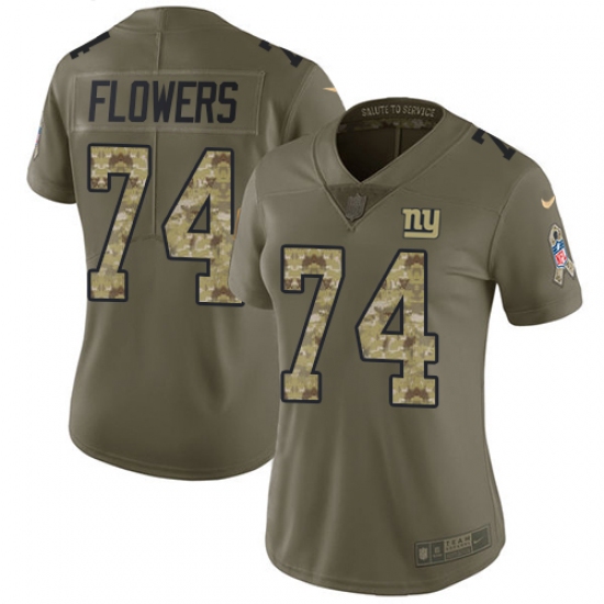 Women's Nike New York Giants #74 Ereck Flowers Limited Olive/Camo 2017 Salute to Service NFL Jersey - Ujersey