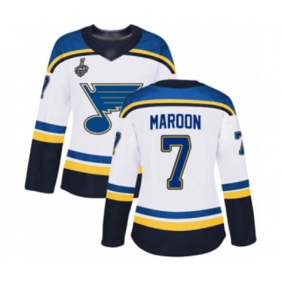 Women's St. Louis Blues #7 Patrick Maroon Authentic White Away 2019 Stanley Cup Final Bound Hockey Jersey - Ujersey