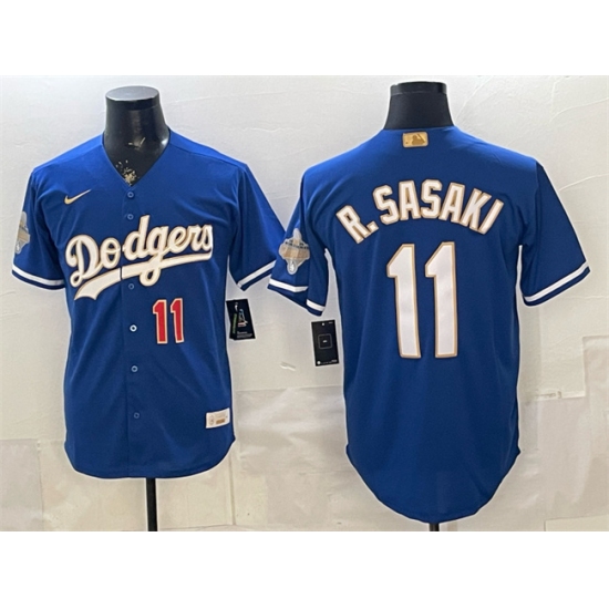 Men's Los Angeles Dodgers #11 Roki Sasaki Royal 2026 Alternate Gold Collection Stadium Stitched Baseball Jersey - Ujersey