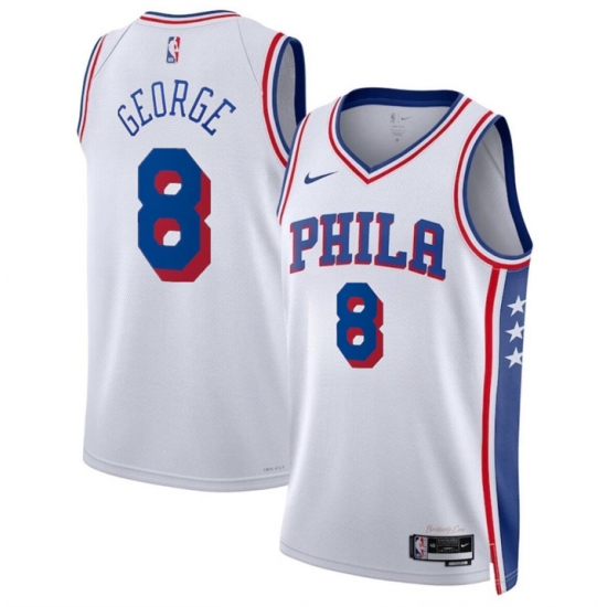 Men's Philadelphia 76ers #8 Paul George White Association Edition Stitched Jersey