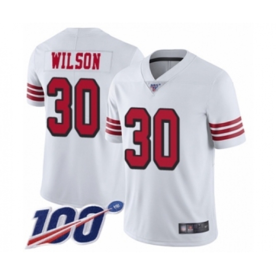 Men's San Francisco 49ers #30 Jeff Wilson Limited White Rush Vapor Untouchable 100th Season Football Jersey - Ujersey