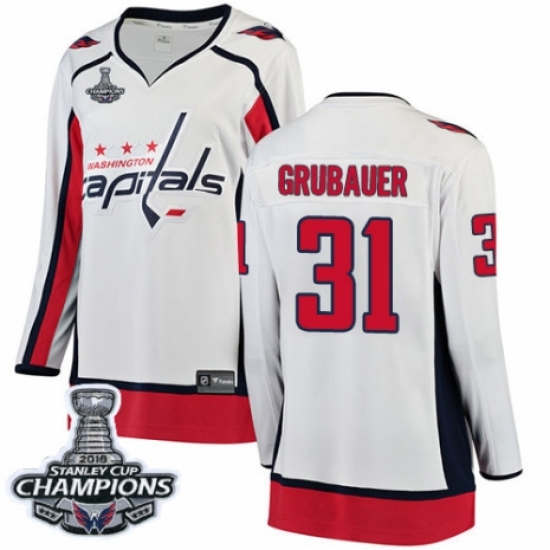 Women's Washington Capitals #31 Philipp Grubauer Fanatics Branded White Away Breakaway 2018 Stanley Cup Final Champions NHL Jersey - Ujersey