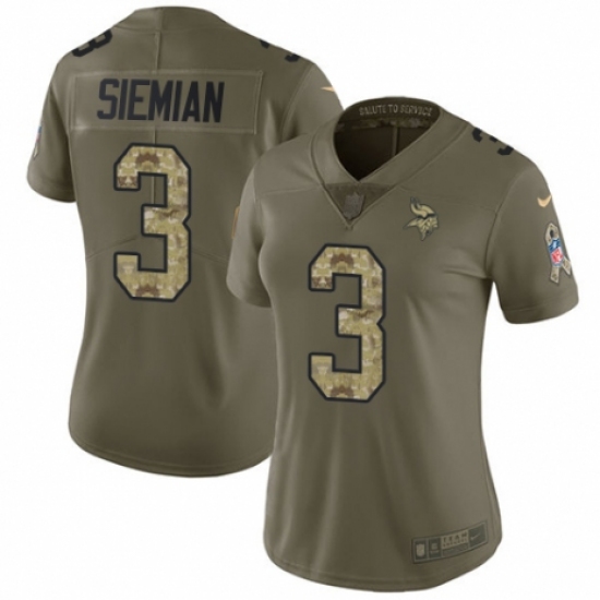 Women's Nike Minnesota Vikings #3 Trevor Siemian Limited Olive/Camo 2017 Salute to Service NFL Jersey - Ujersey