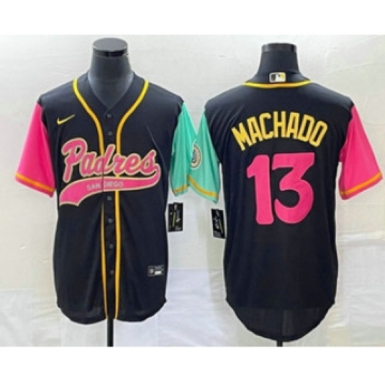 Men's San Diego Padres #13 Manny Machado Black NEW 2023 City Connect Cool Base Stitched Jersey 1 - Ujersey
