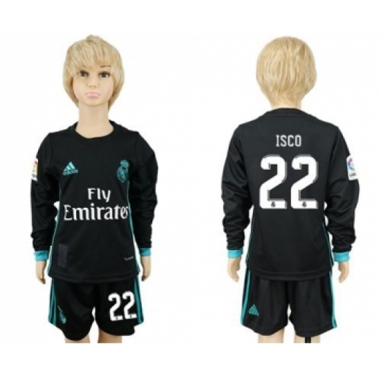Real Madrid #22 Isco Away Long Sleeves Kid Soccer Club Jersey