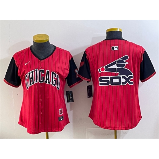 Womens Chicago White Sox Team Big Logo Red Black 2025 City Connect Limited Stitched Baseball Jersey(Run Small)