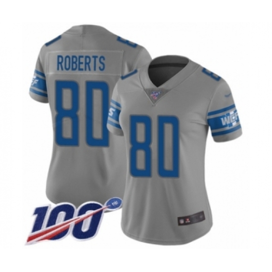 Women's Detroit Lions #80 Michael Roberts Limited Gray Inverted Legend 100th Season Football Jersey - Ujersey