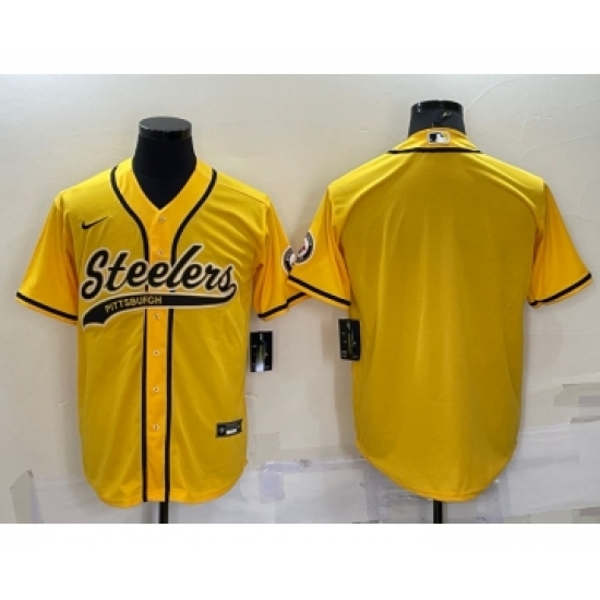 Men's Pittsburgh Steelers Blank Yellow With Patch Cool Base Stitched Baseball Jersey - Ujersey