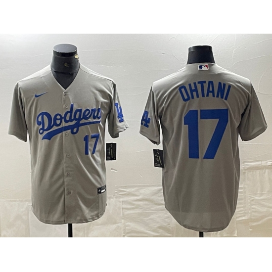 Men's Los Angeles Dodgers #17 Shohei Ohtani Number Grey Cool Base Stitched Jersey - Ujersey