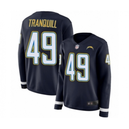 Women's Los Angeles Chargers #49 Drue Tranquill Limited Navy Blue Therma Long Sleeve Football Jersey