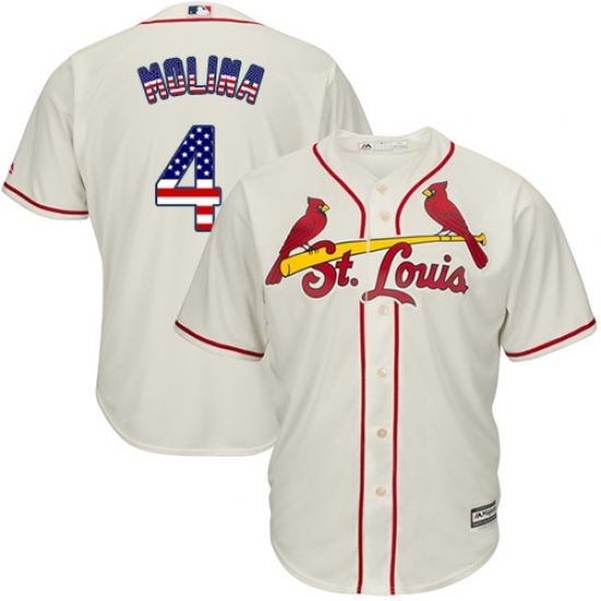 Men's Majestic St. Louis Cardinals #4 Yadier Molina Authentic Cream USA Flag Fashion MLB Jersey - Ujersey